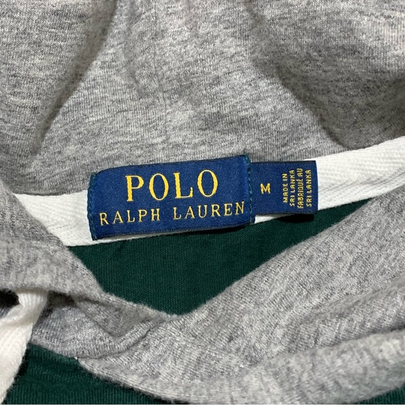 Polo Ralph Lauren Rugby Green Hoodie with Striped Sleeves Size Medium - Picture 3 of 7